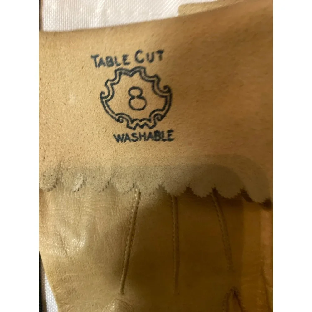Handmade Table Cut Washable Leather Gloves Sz. 8 EUC